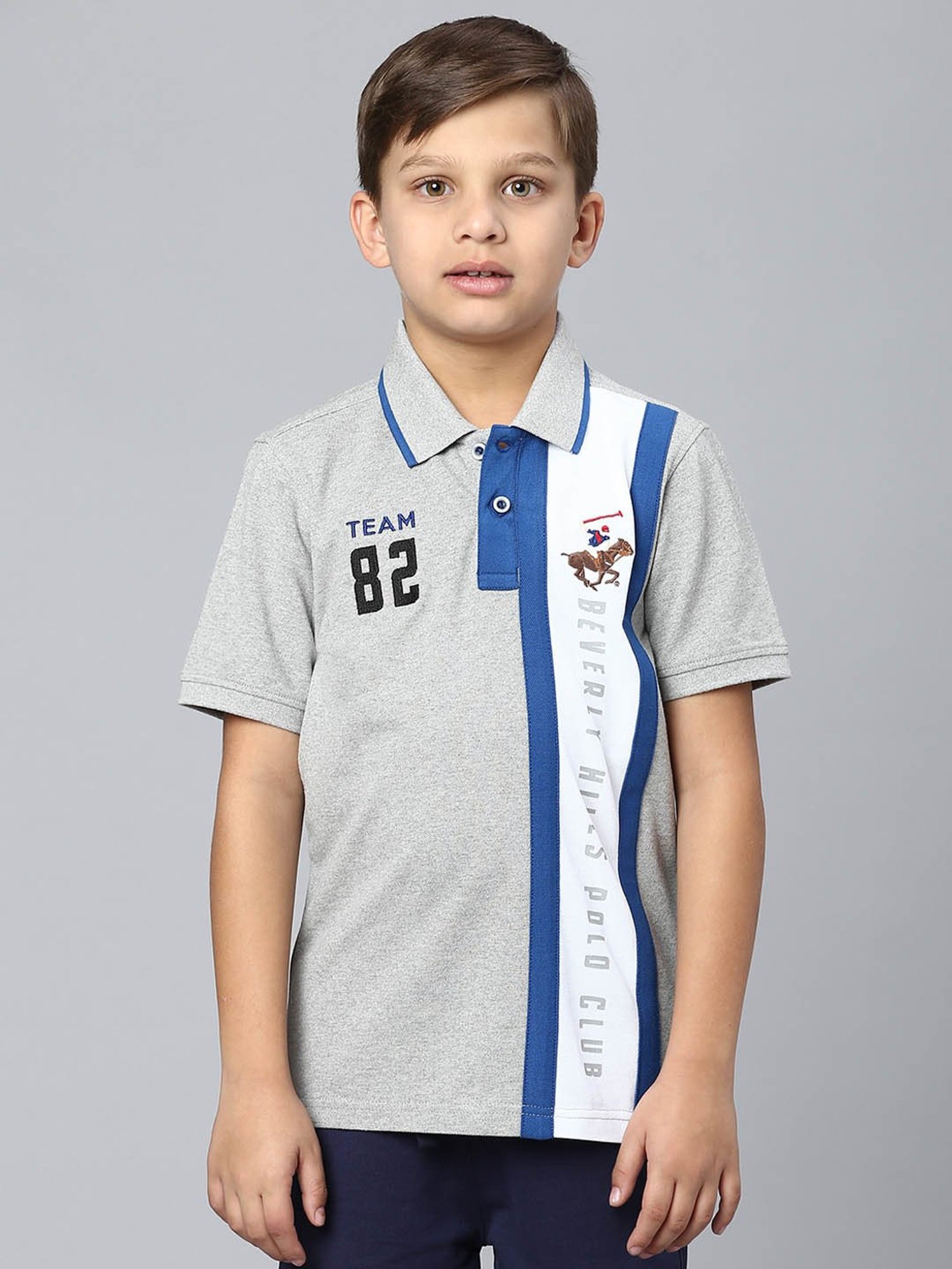 Beverly Hills Polo Club Kids Grey Color Block Polo T-Shirt