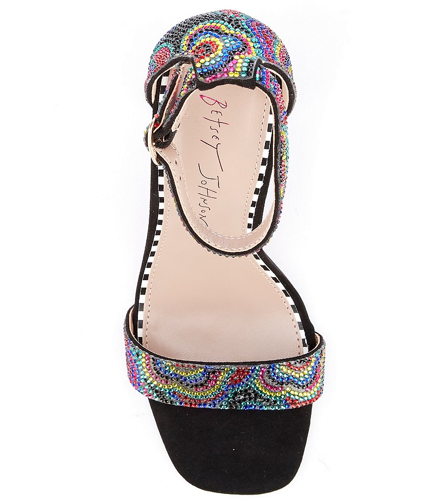 Betsey Johnson Cicely Floral Embellished Ankle Strap Square Toe Sandals