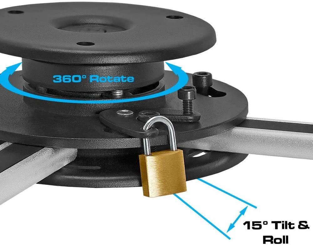 Cmple - Anti-Theft Projector Bracket Mount, Tilt & 360 Degree Swivel Ceiling Projector Mount with Adjustable Legs and Lock System for LCD LED Projectors - Max 44lbs (Silver/Black)
