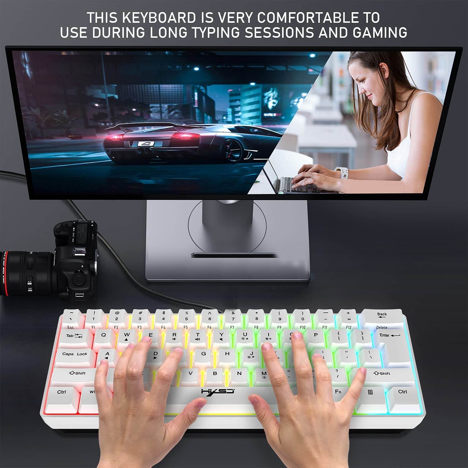 60% Wired Gaming Keyboard, RGB Backlit Ultra-Compact Mini Keyboard, Mini Ergonomic 61 Keys Keyboard,Mechanical Feel Type-C USB Waterproof for PC/Mac Gamer, Typist(White)