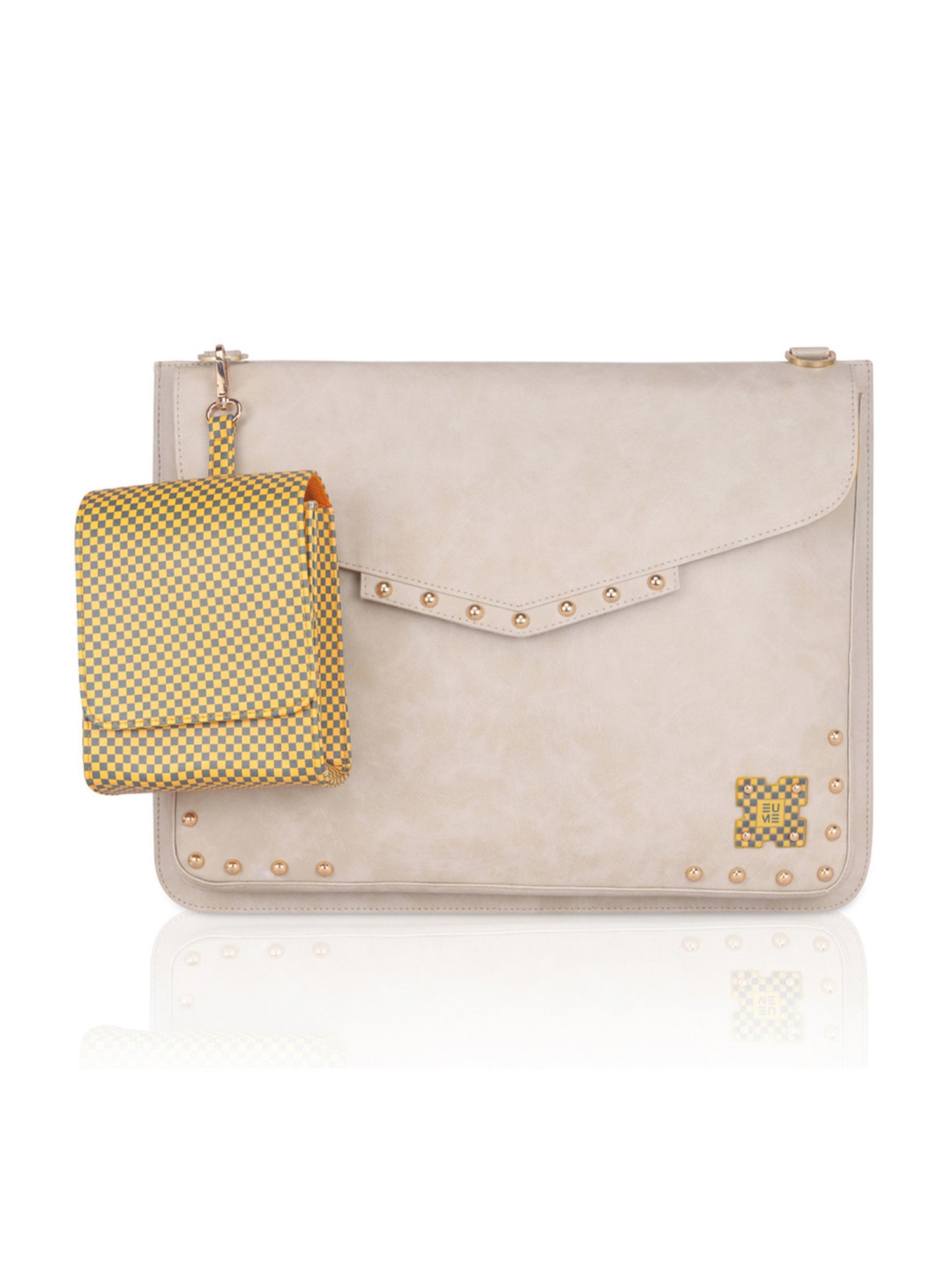 Eume Sage Off white Leather Laptop Messenger Bag