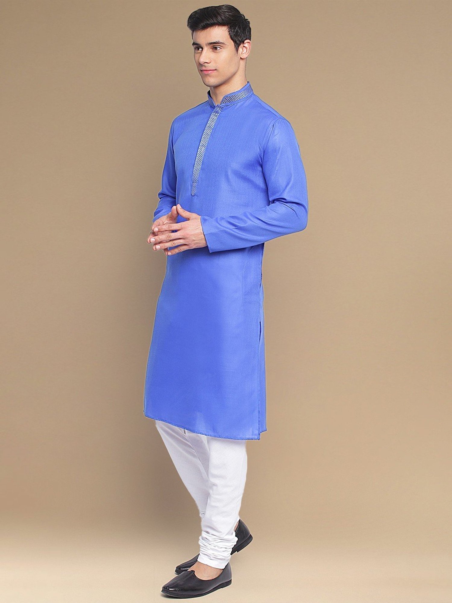 Sanwara Ink Blue & White Cotton Regular Fit Kurta Bottom Set