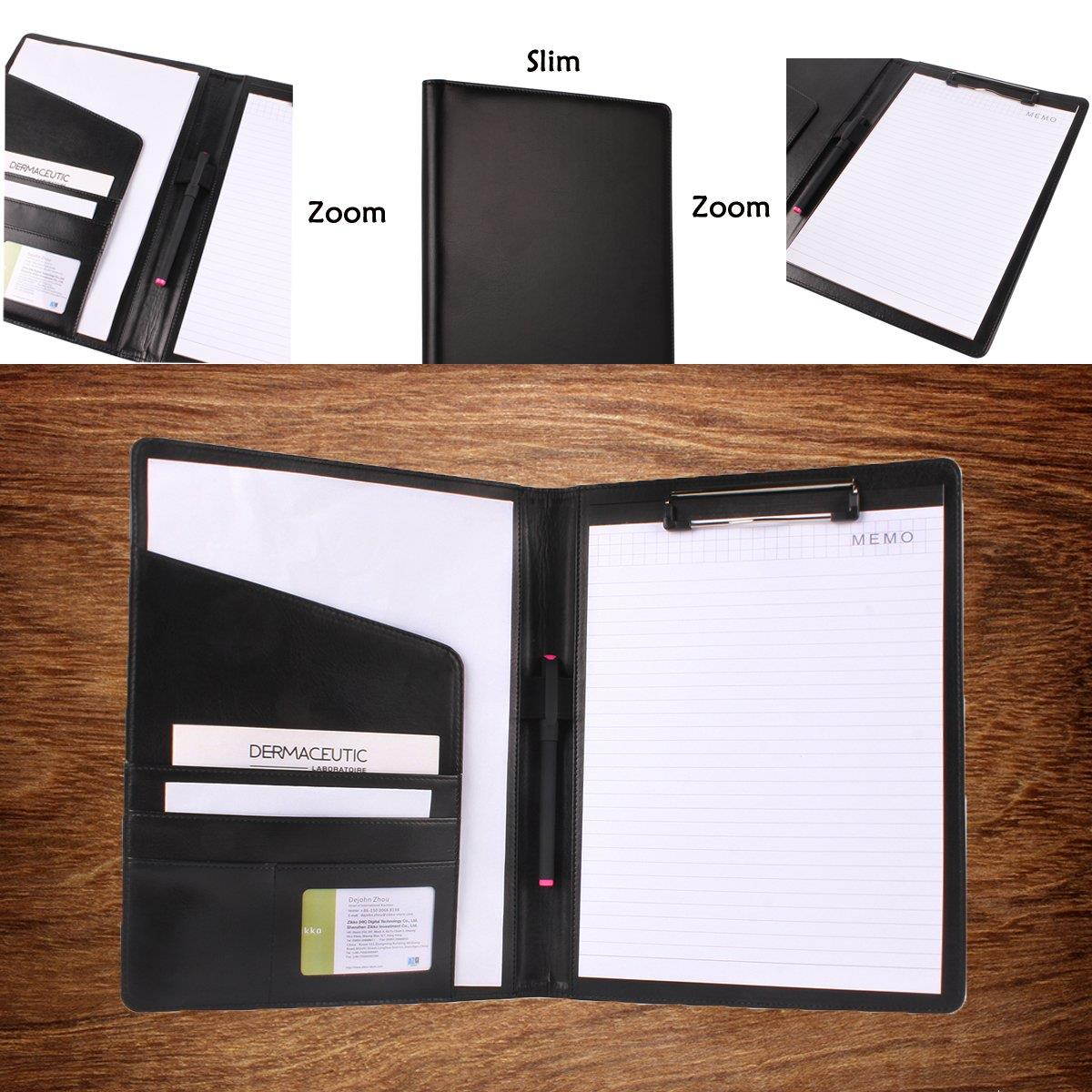 Geila PU Leather Resume Storage Clipboard Folder Portfolio Padfolio for Business School Office Conference (Black)