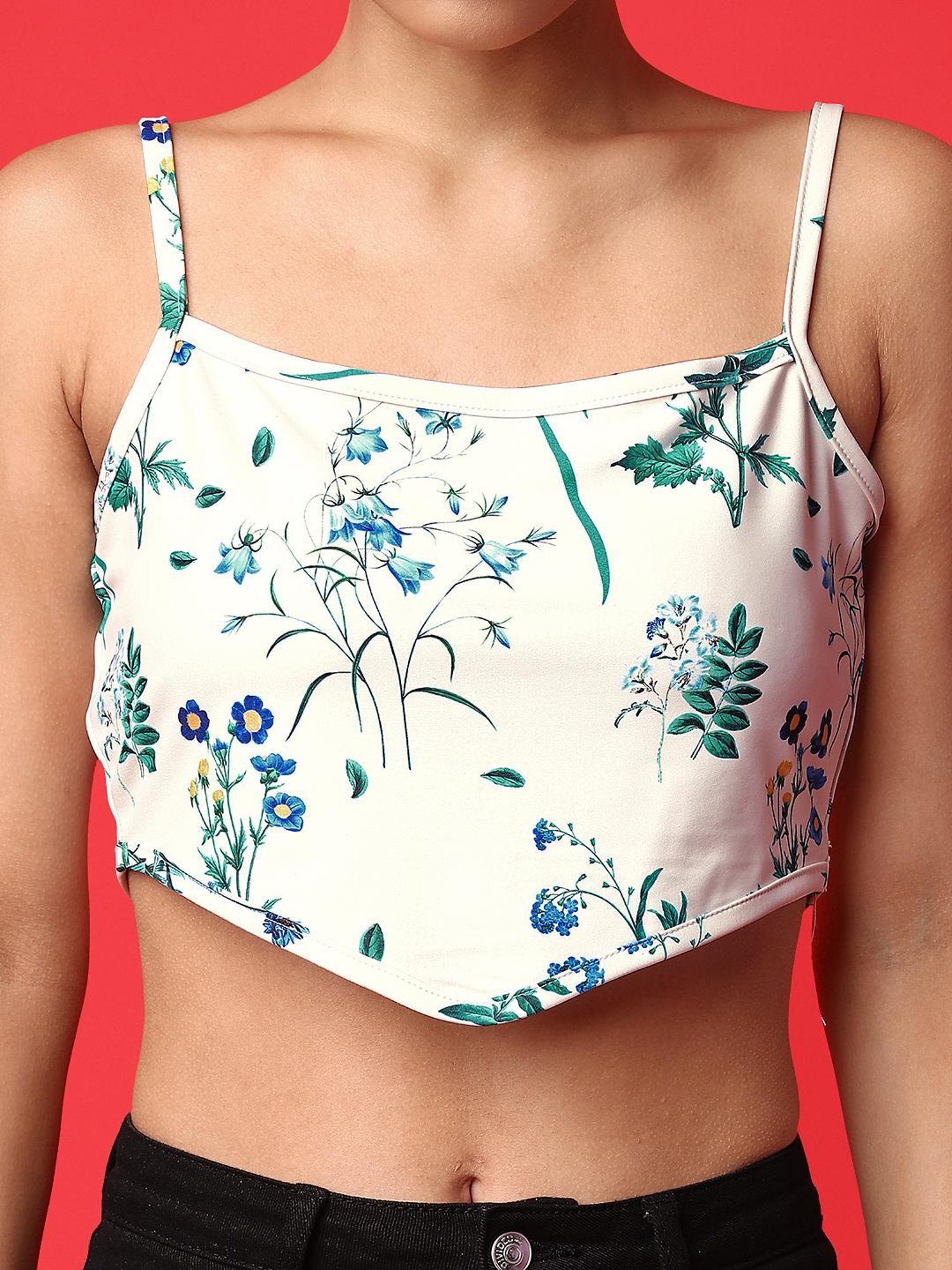 PURVAJA White Floral Print Crop Top