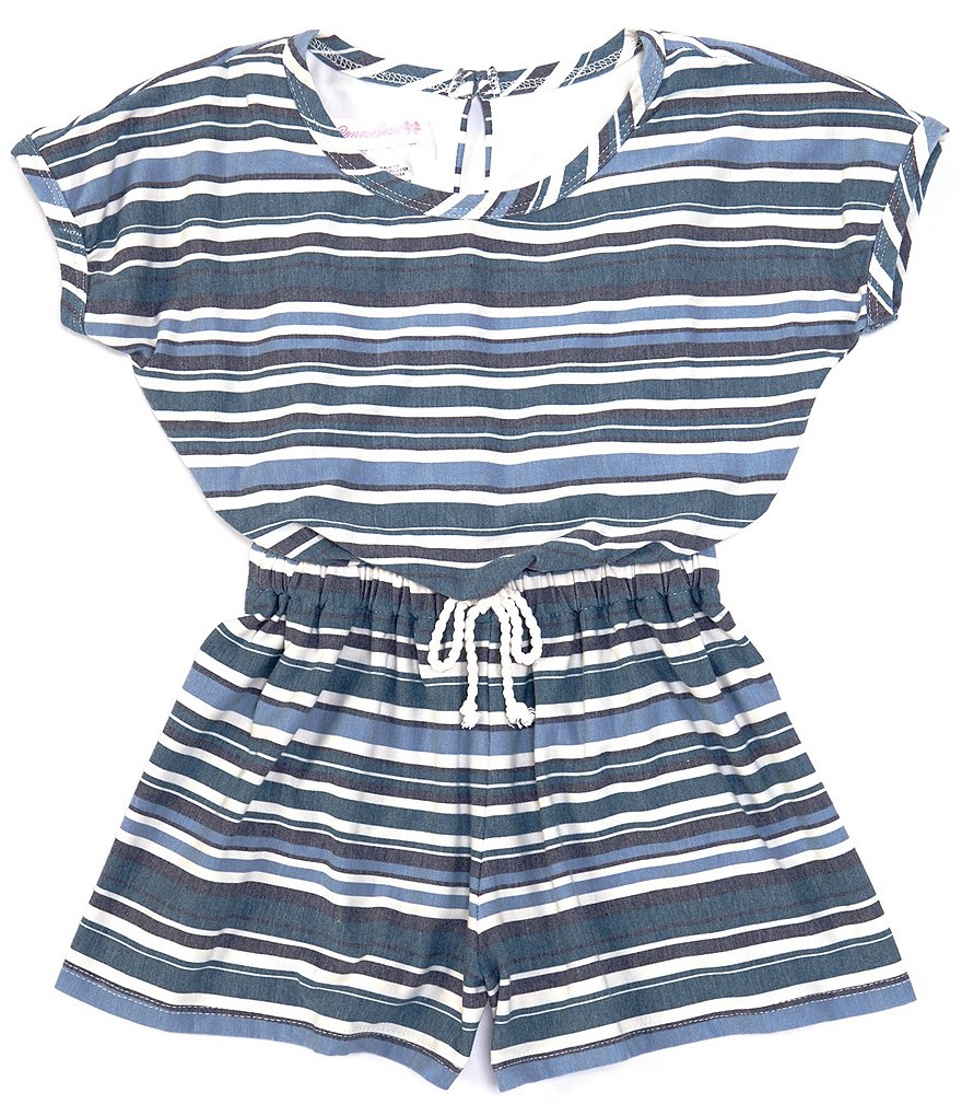 Bonnie Jean Little Girls 4-6X Short-Sleeve Multi-Stripe Knit Romper