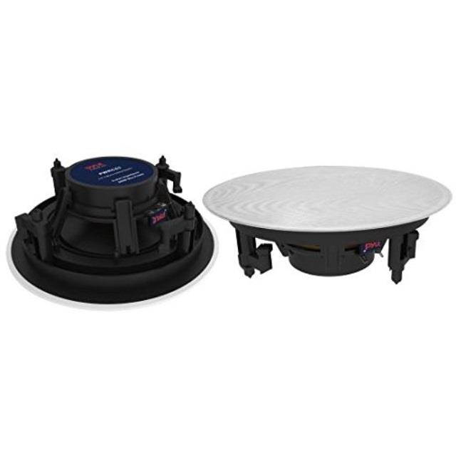 6.5 ceiling wall dual speakers  2way full range stereo sound pair universal flush mount design w/ 70hz  20khz frequency response 480 power watts peak & 2 magnetic speaker grills  pyle pwrc63