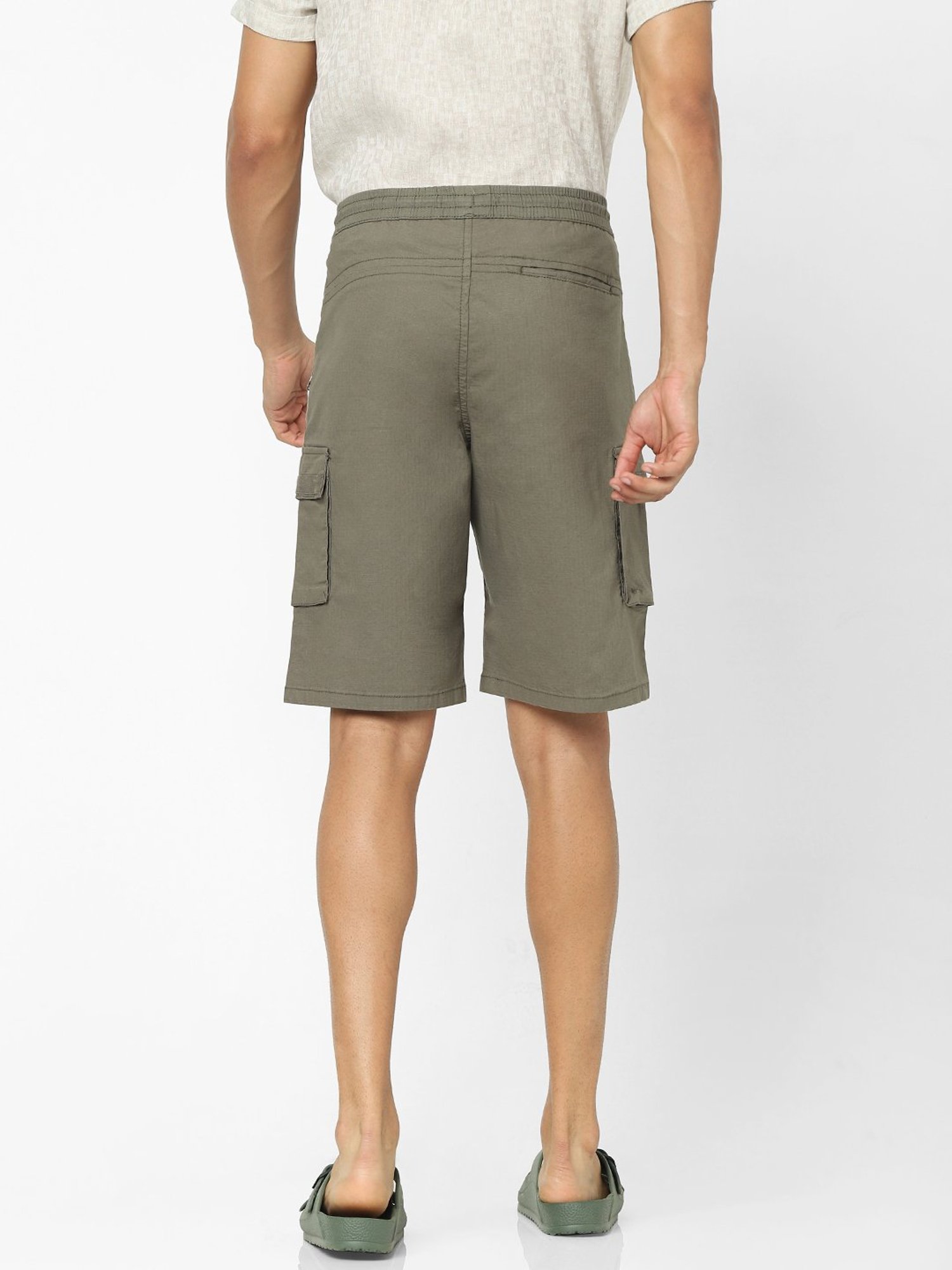 Celio* Olive Green Cotton Regular Fit Shorts