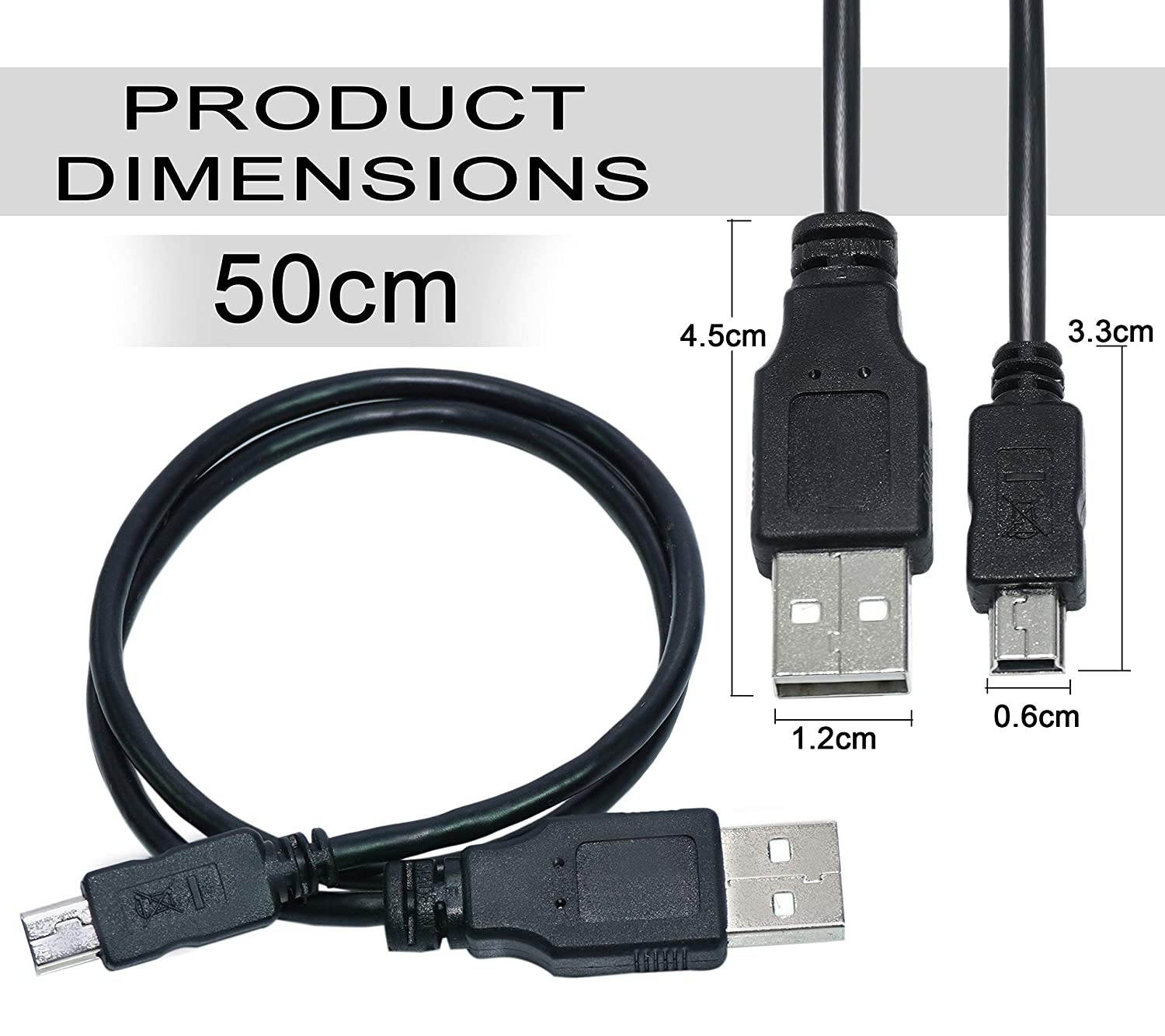10 Pack 50cm(1.5 feet) USB 2.0 A to Mini 5 pin B Cable for External HDDS/Camera/Card Readers