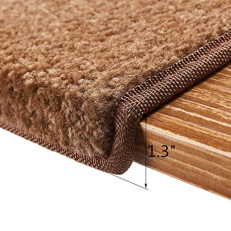 Stair Treads &ndash; Non-Slip Bullnose for Stairs &ndash; Indoor Stair Pads &ndash; Self-Adhesive & Easy Installation &ndash; Pet & Child Friendly &ndash; Skid Resistant & Washable (Set of 14 (10 in&times;30 in), Camel)