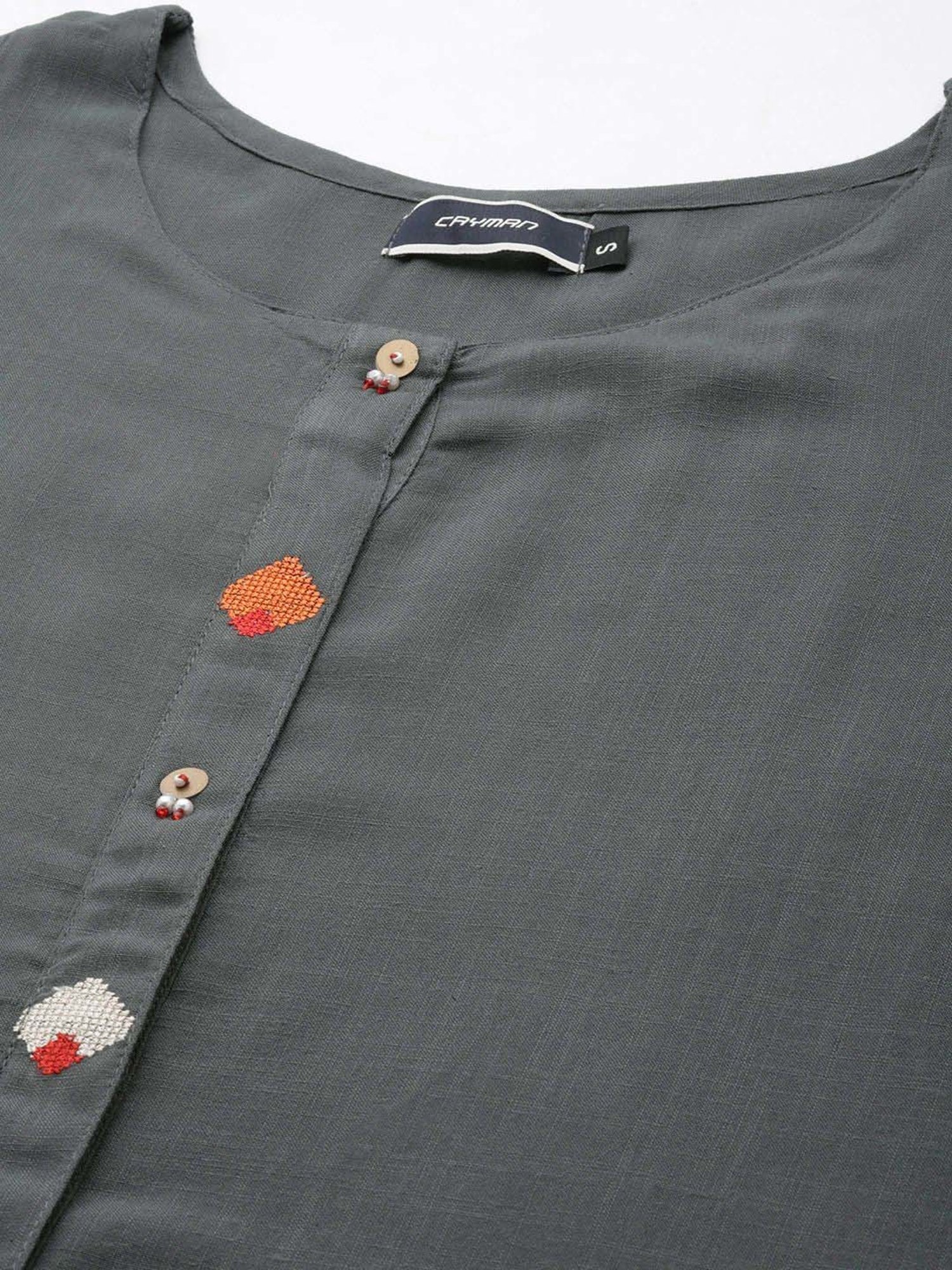 Cayman Grey Cotton Embroidered Straight Kurta