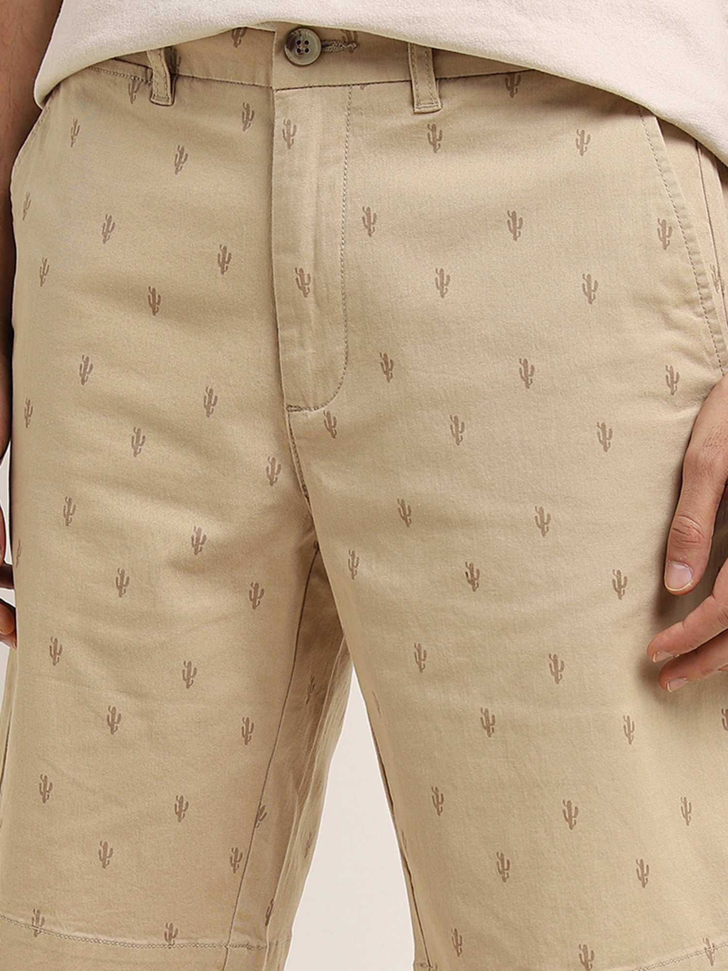 WES Casuals by Westside Beige Relaxed-Fit Mid-Rise Cotton Blend Shorts