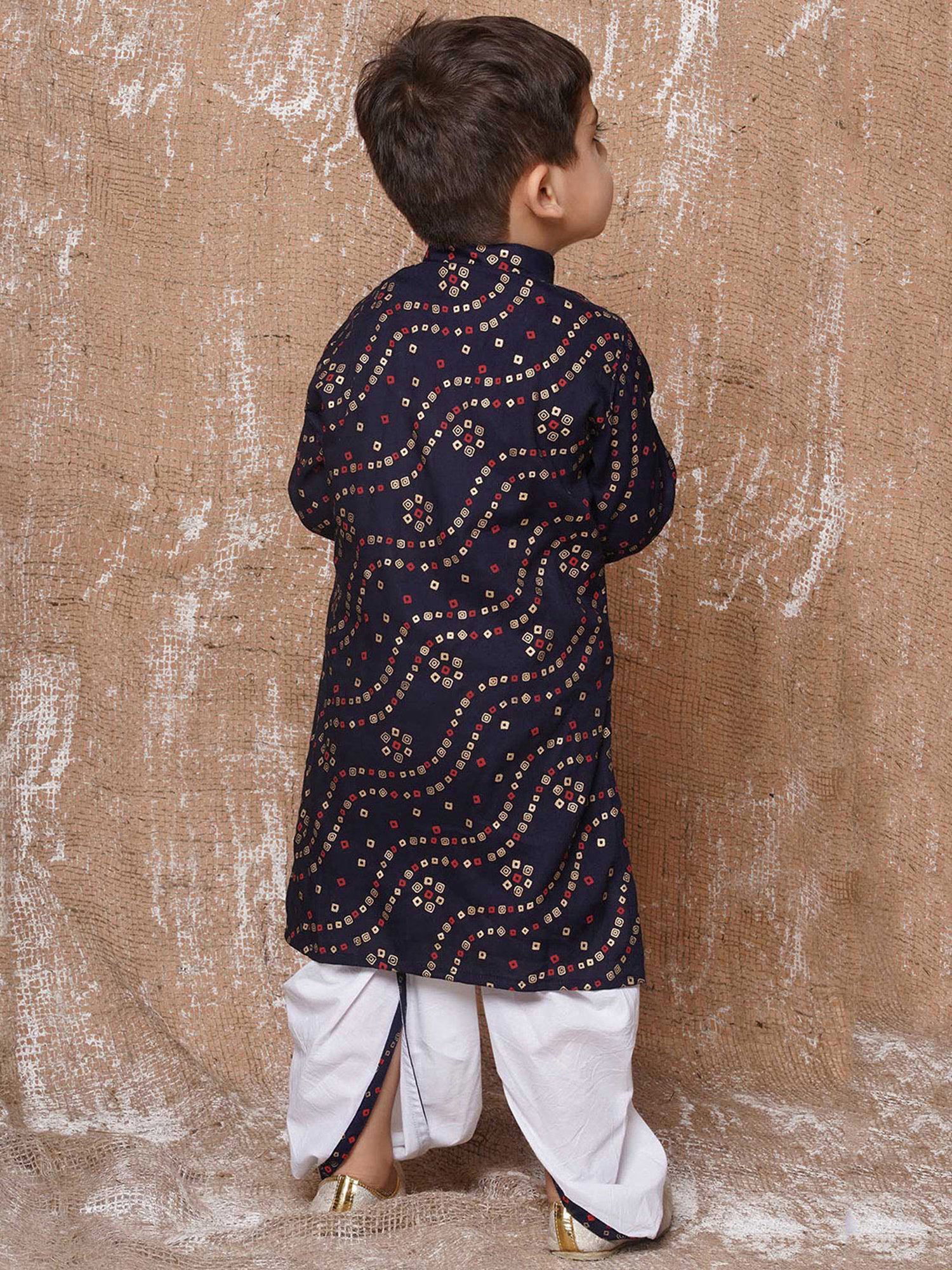 AJ Dezines Kids Navy & White Printed Full Sleeves Kurta with Dhoti