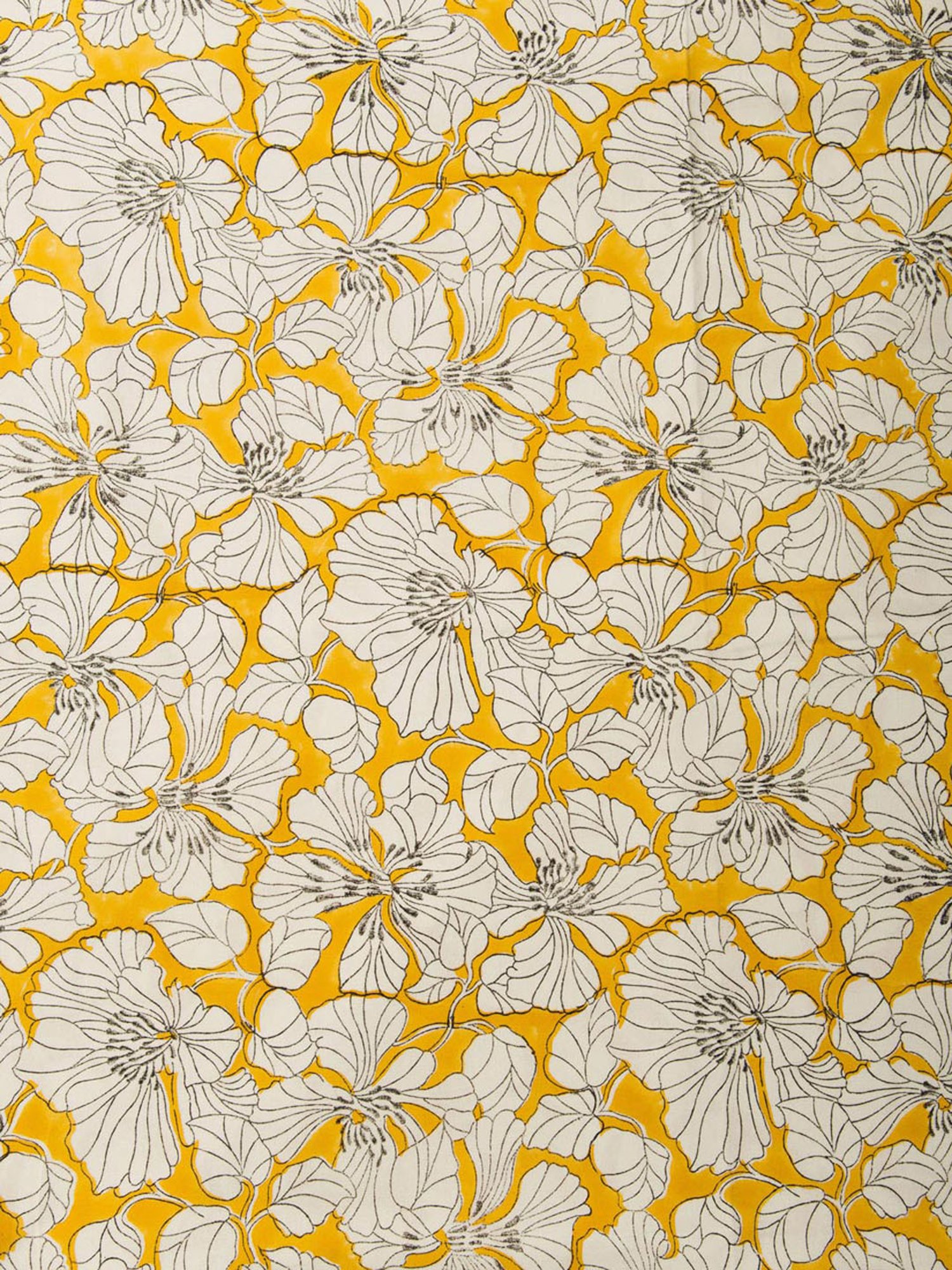 Fabindia Yellow Cotton Kusum Hand Block Printed Table Cover- 6 Seater