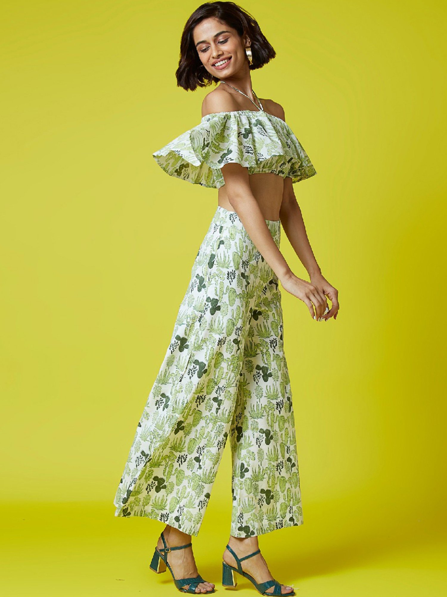 Okhai Juniper Pista Green Pure Cotton Printed Pants