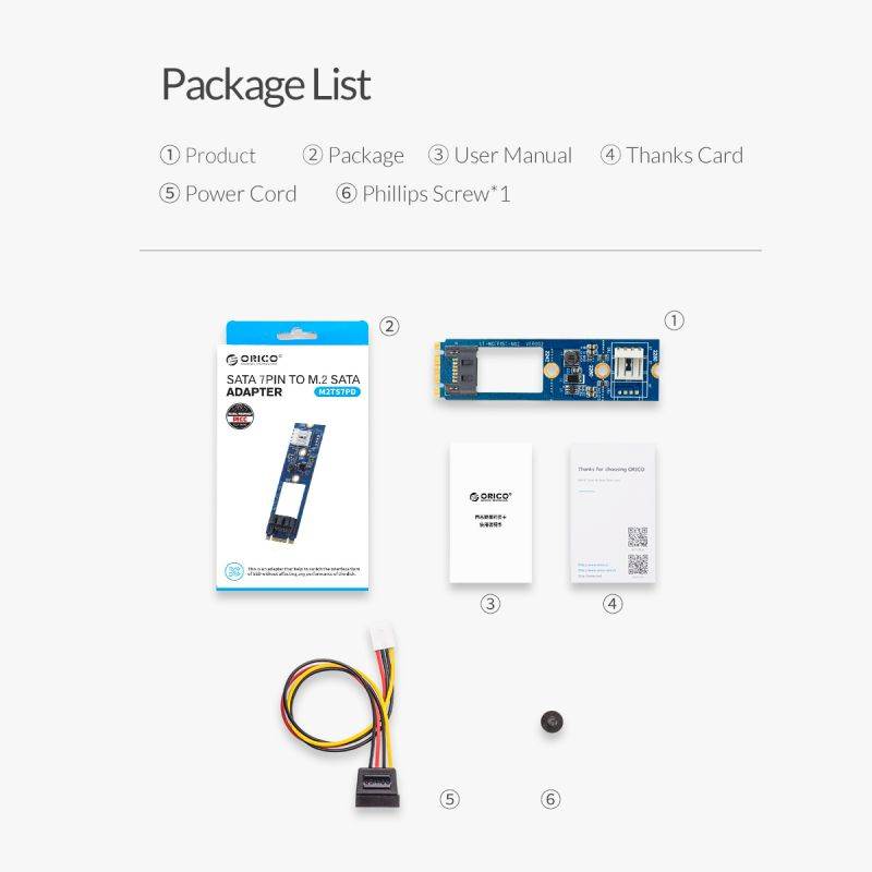 ORICO SATA to M.2 NGFF Adapter SATA 7PIN to M.2 SSD Solid State Hard Drive Adapter 22X40 Size Support SATA3 Protocol