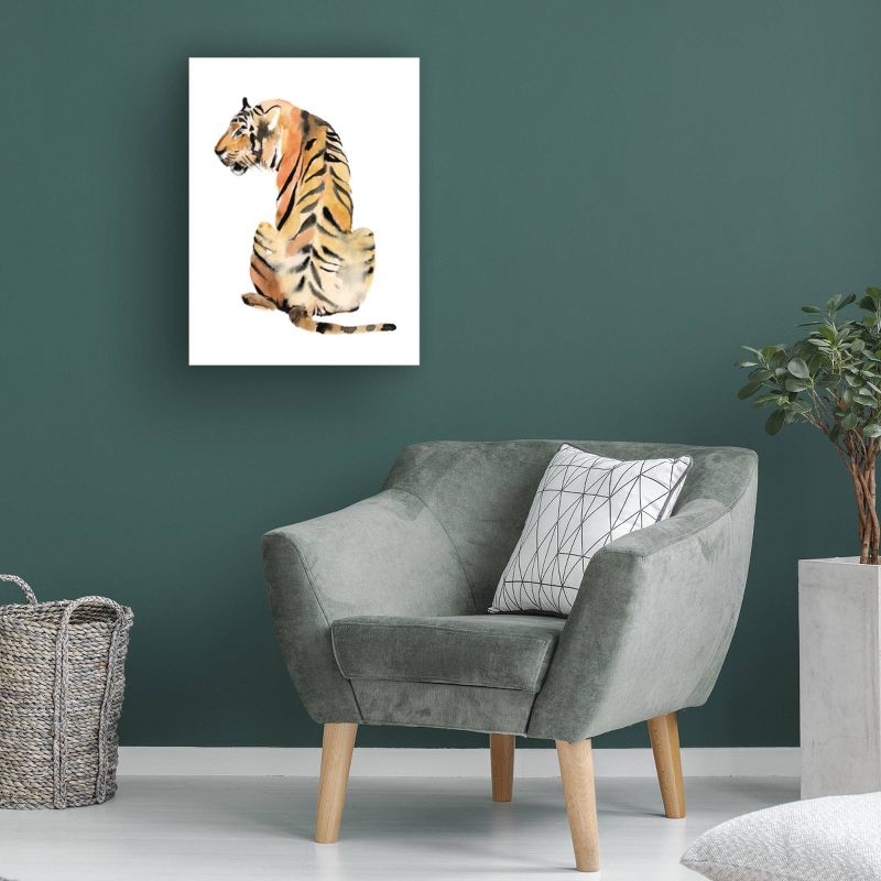 35" x 47" Jennifer Goldberg 'Sitting Tiger II' Unframed Wall Canvas - Trademark Fine Art
