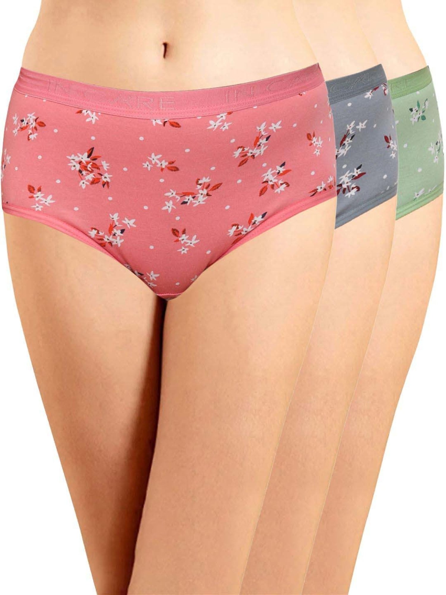IN CARE Pink & Green Cotton Printed Hipster Panties - Pack Of 3