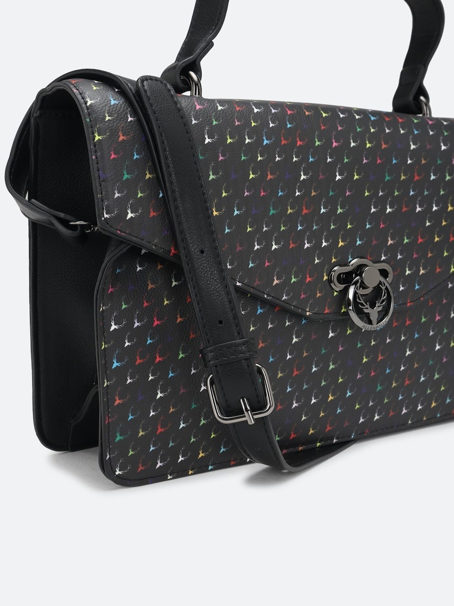 Allen Solly Black Printed Medium Satchel Handbag