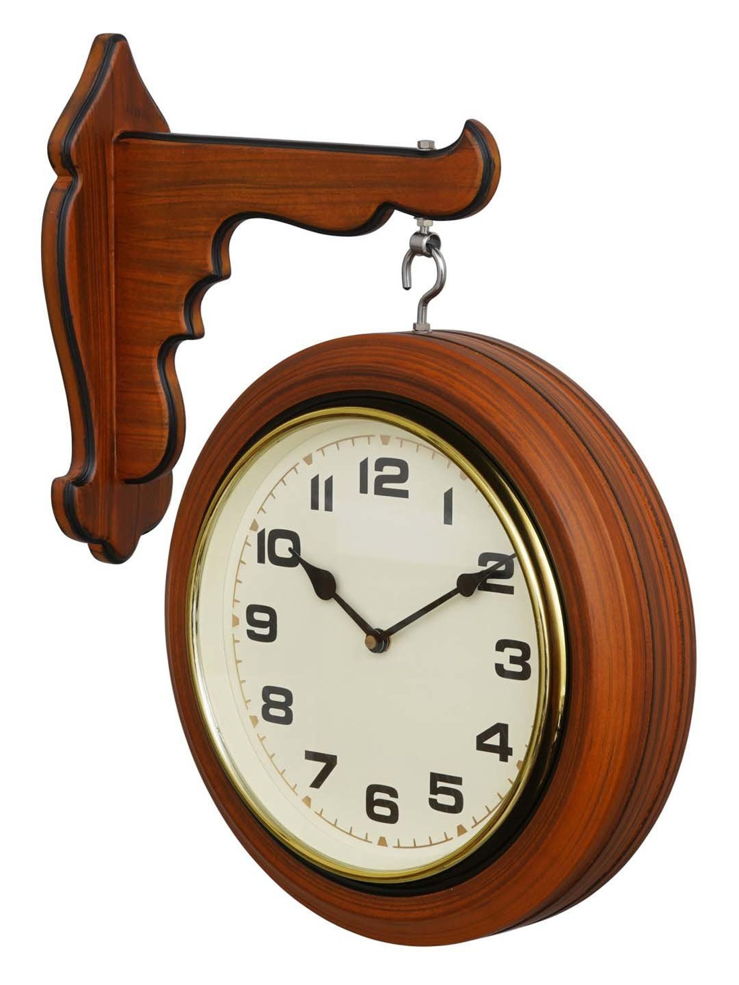 CHRONIKLE Brown Wood Analog Double Sided Hanging Wall Clock