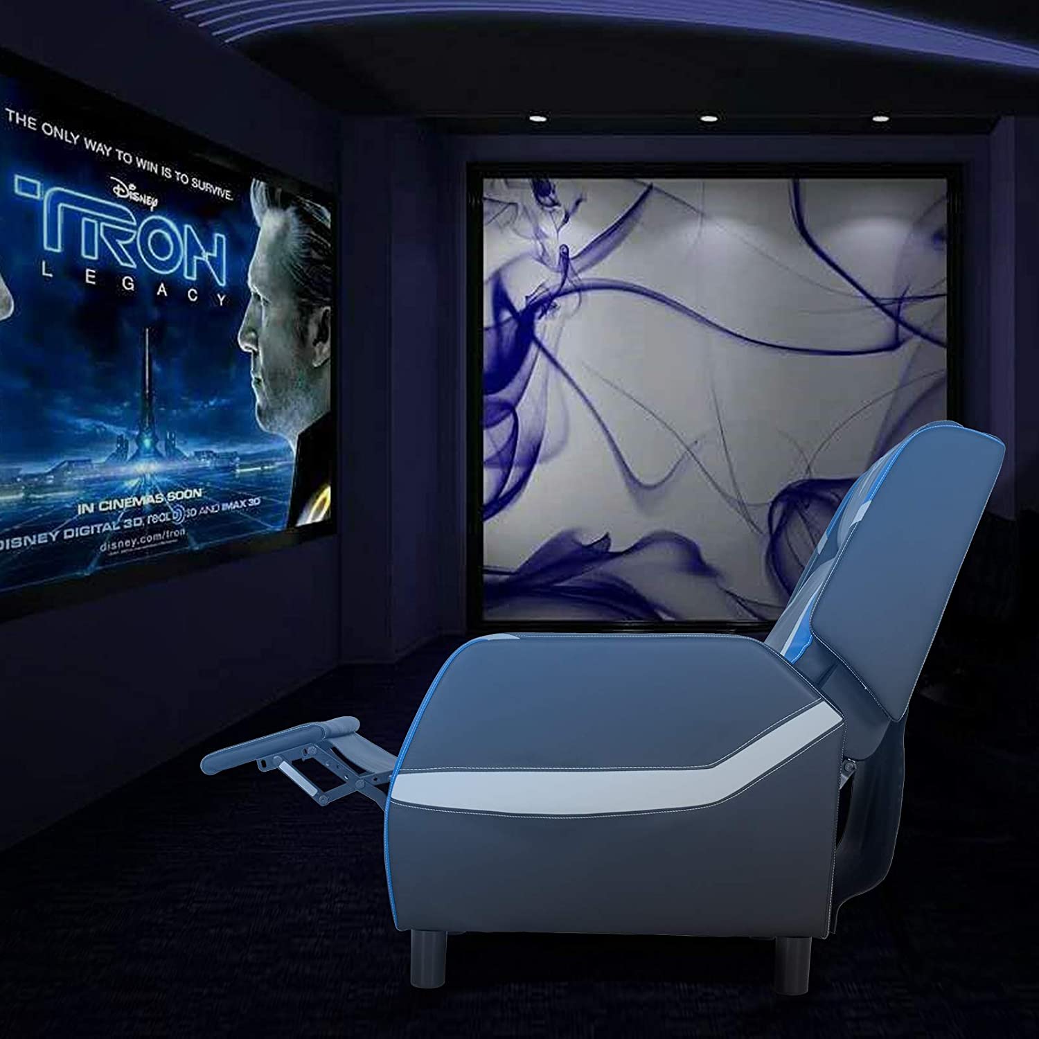 ELECWISH Massage Gaming Recliner Chair Racing Style Single Lounge Sofa PU Leather Reclining with Footrest and Massage Function Gaming Room Recliner Home Theater Seating(Black Blue White)