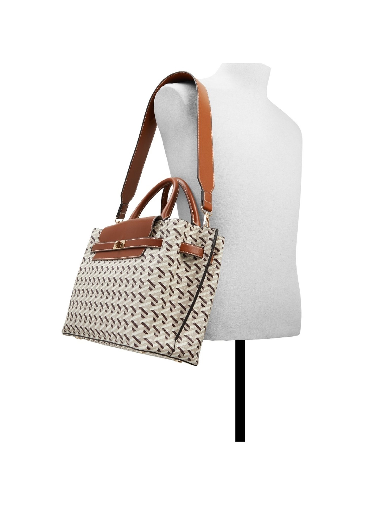 Call It Spring White & Brown Printed Large Satchel Handbag