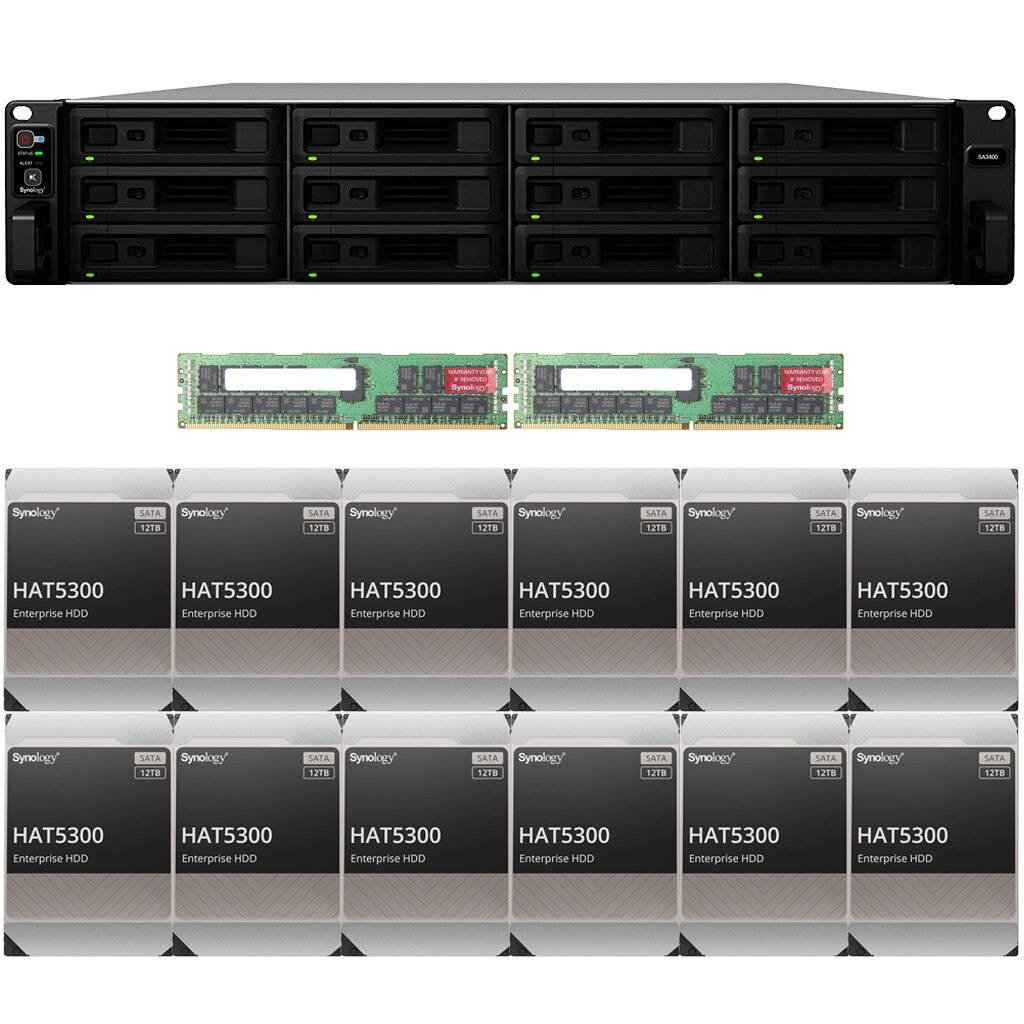 Synology SA3400 Enterprise NAS with 16GB RAM and 144TB (12 x 12TB) of HAT5300 Synology Enterprise Drives Fully Assembled and Tested By CustomTechSales