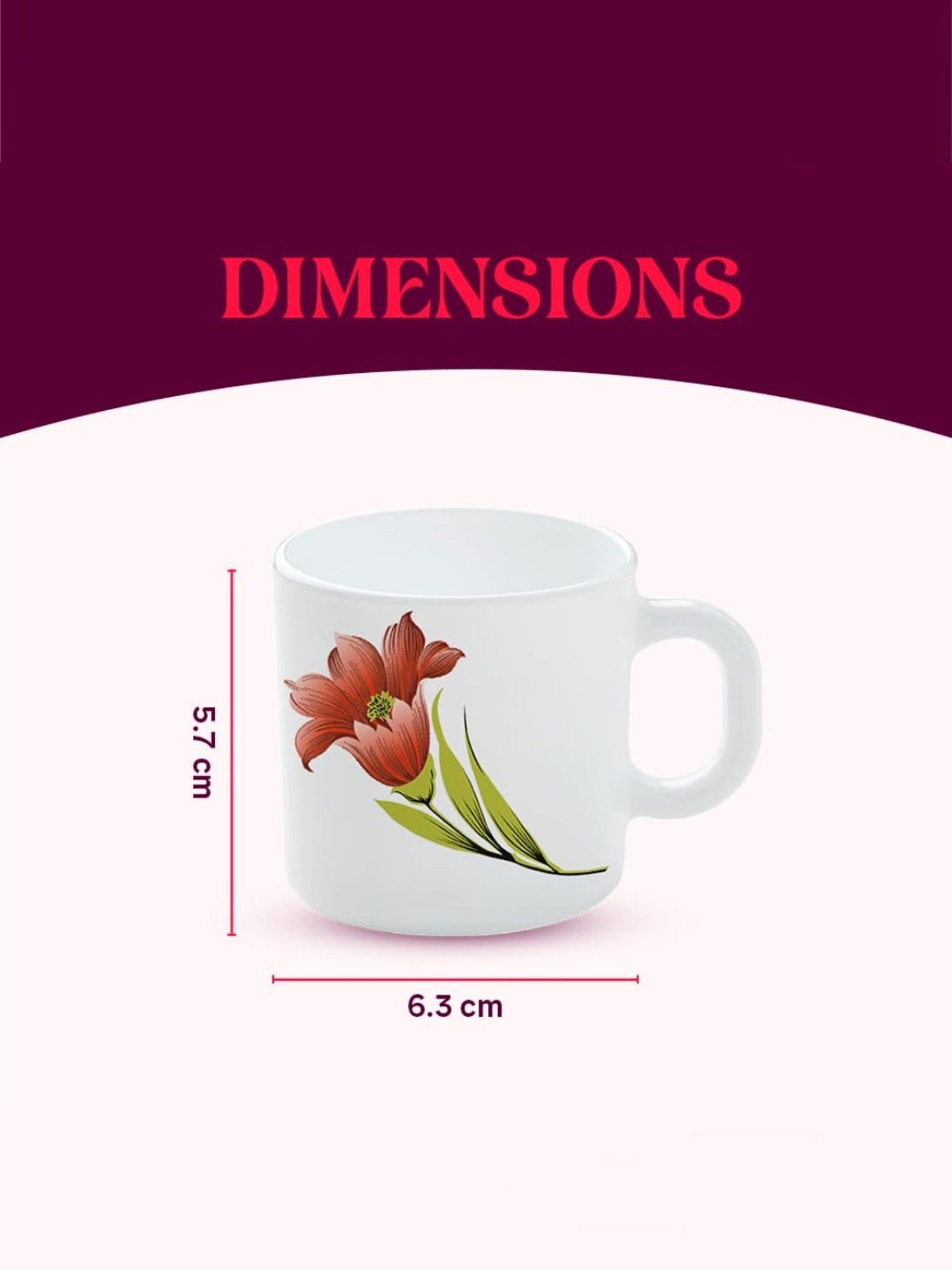 Larah by Borosil White Ceramic Tea & Coffee Mug - Set fo 6 100ml