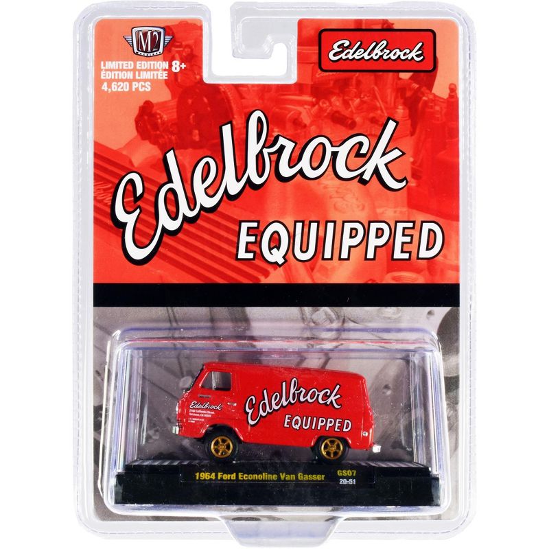 1964 Ford Econoline Van Gasser Bright Red "Edelbrock Equipped" Ltd Ed 4620 pcs 1/64 Diecast Model Car by M2 Machines
