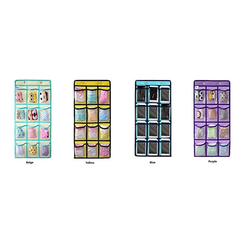 Hanging Closet Underwear Sock Jewelry Storage Over The Door Classroom Cell Phone Calculator Organizer 12 Clear Pockets (Blue)