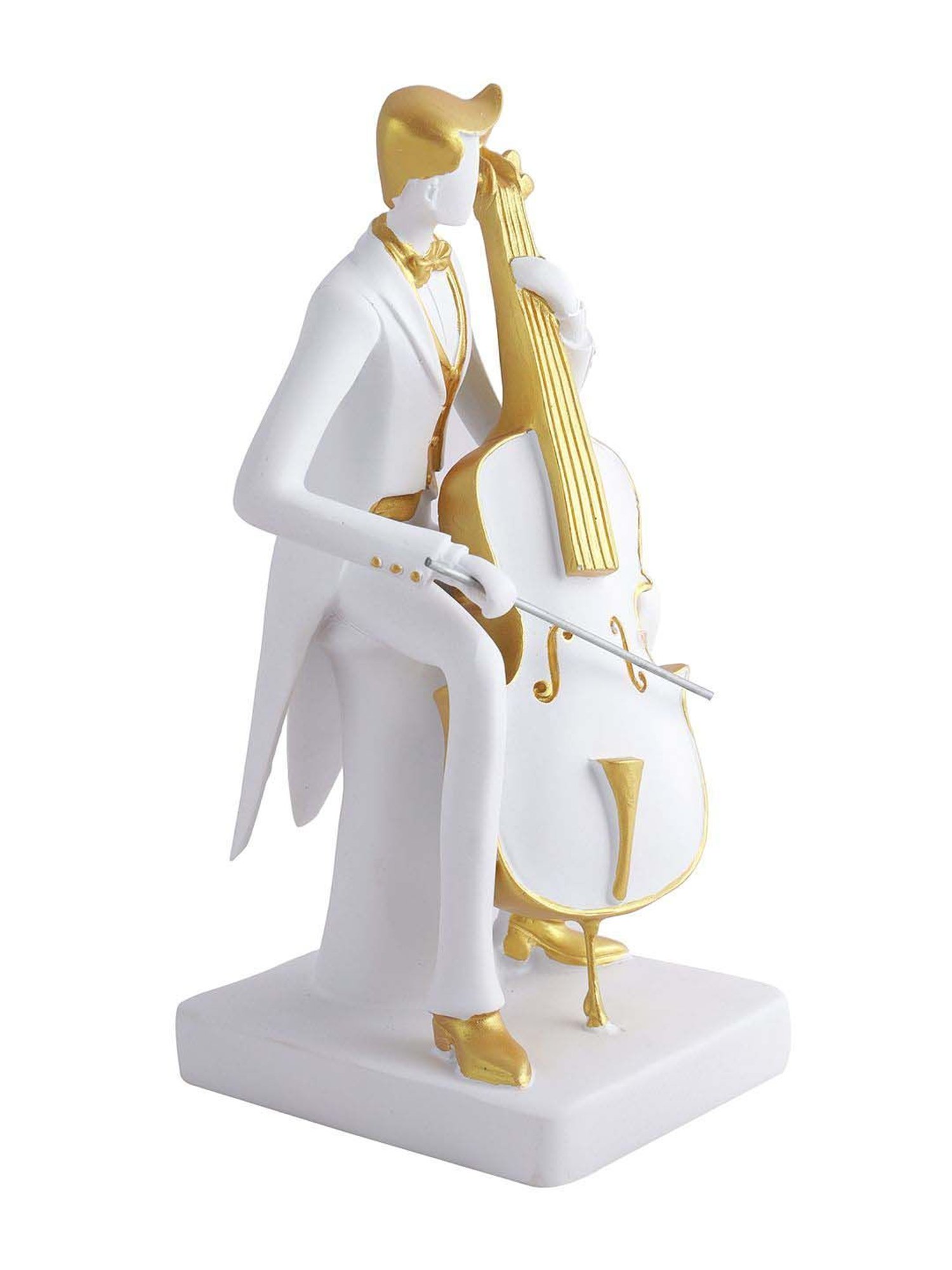Tayhaa White & Golden Resin Musician Playing Arpeggione Statue