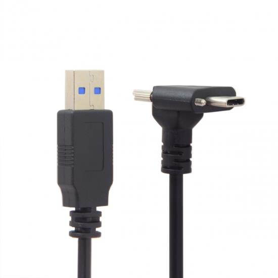 Cablecc 1.2M Down Up Angled USB 3.1 Type-C Dual Screw Locking to Standard USB3.0 Data Cable 90 Degree for Camera