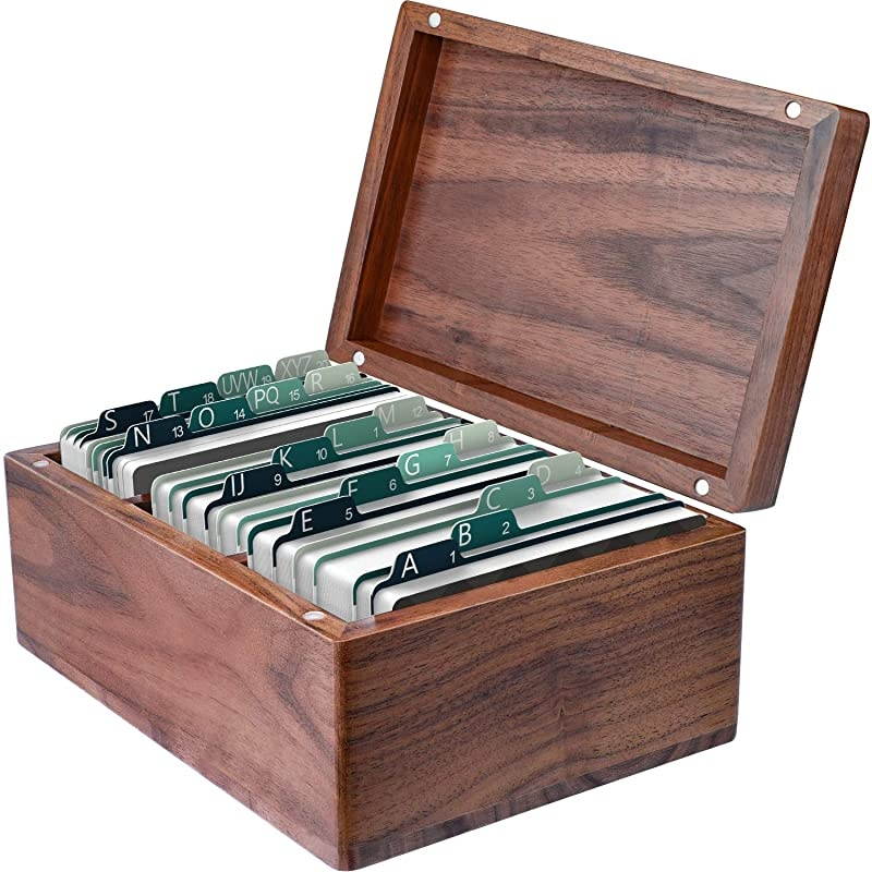 Business Card Holder 2.2 x 3.5 inches Index Cards Organizer Wood Cards Box Business Cards File Storage Index Card Organizers, 3 Divider Boards for 300 Cards, A-Z Guides, 6.3 x 4.5 x 3 inches