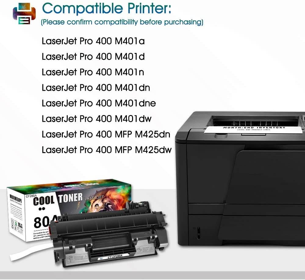 Cool Toner Compatible Toner Cartridge Replacement for HP 80A CF280A 80X CF280X HP Laserjet Pro 400 M401n MFP M425dn M401dne M401dn M401dw M425dw Laserjet Pro 400 Toner M401 M425 Ink (Black, 4-Pack)