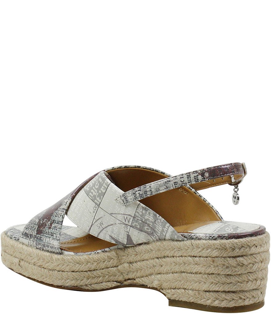 J. Renee Lannah Earth Tone Multi Printed Leather Sling Wedge Sandals