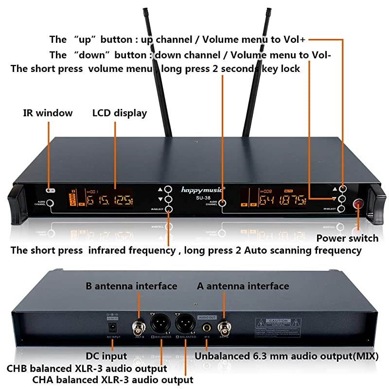 Channel Dual UHF Professional Wireless Microphone System Karaoke Wedding ConferenceEvening Party Meeting Stage SU38