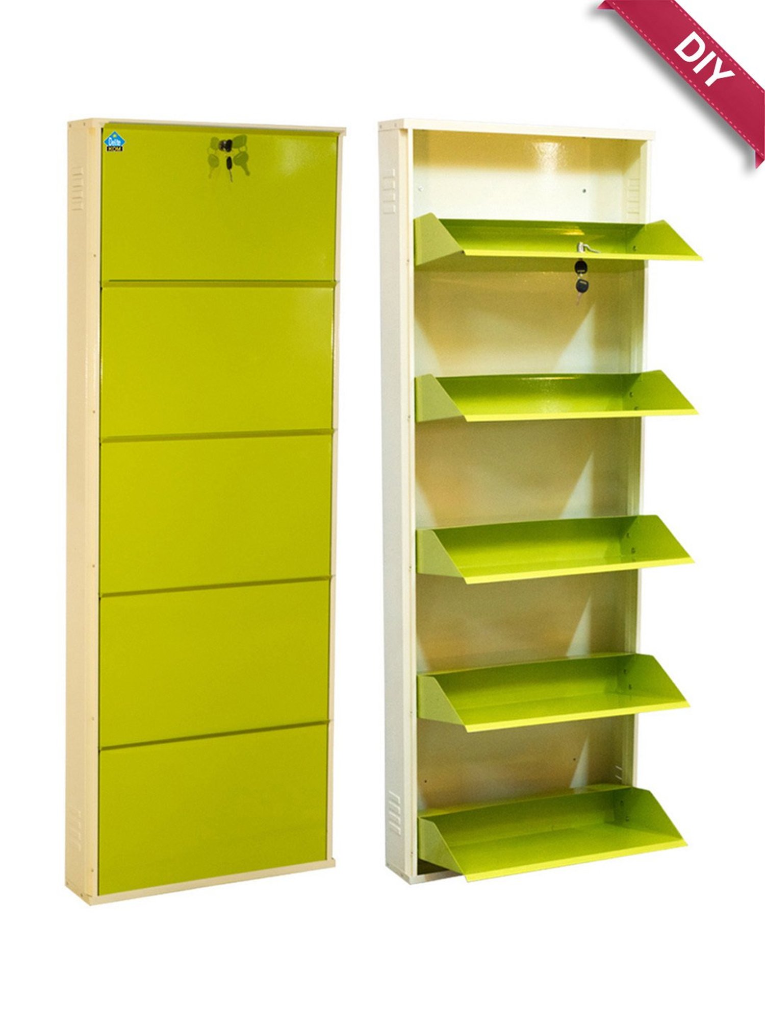 Delite Kom Metal Shoe Rack - 24" 5 Shelf, Ivory Green, PowderCoat, Wall Mount, DIY