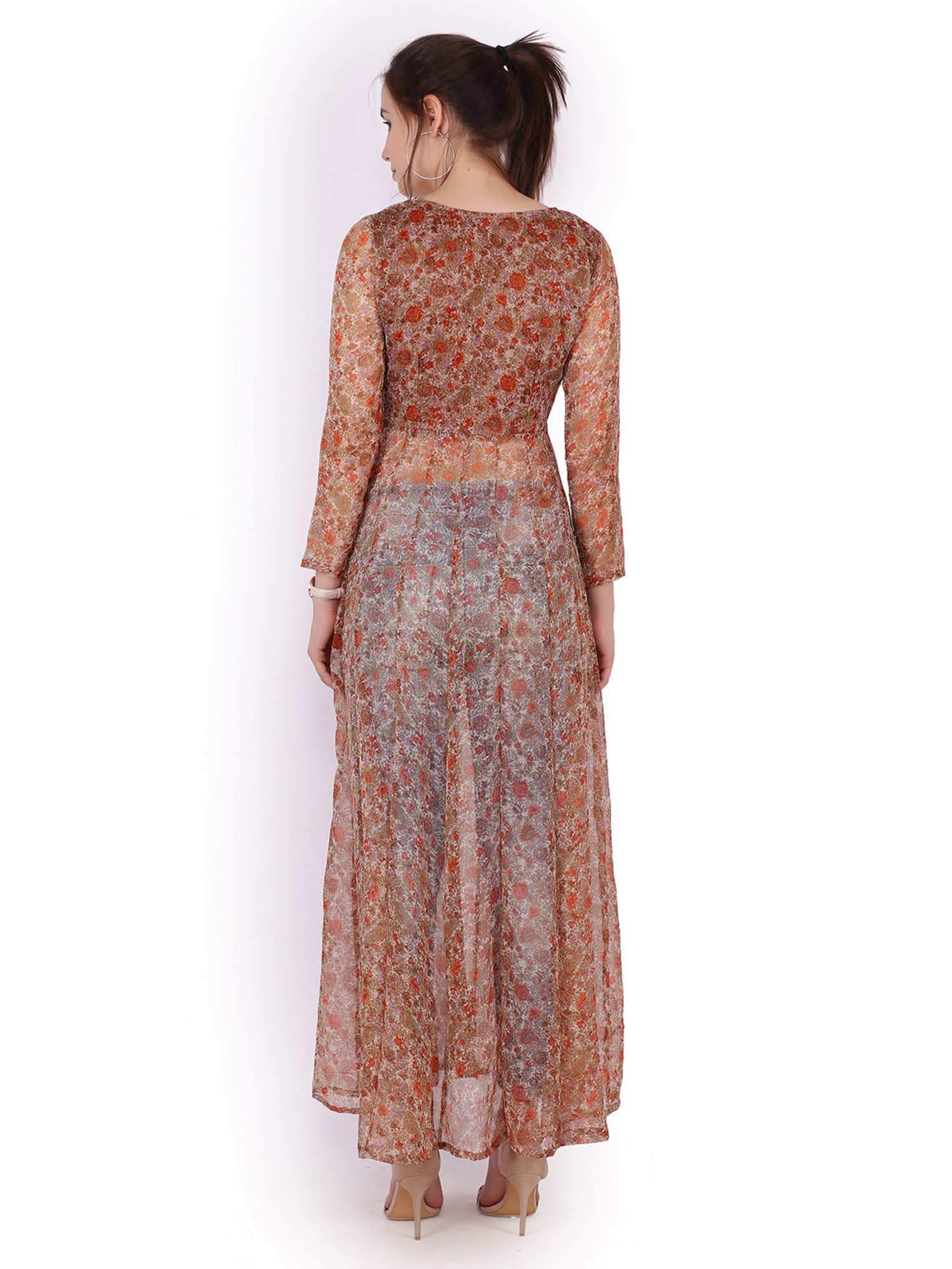 Scorpius Brown Floral Print Long Top