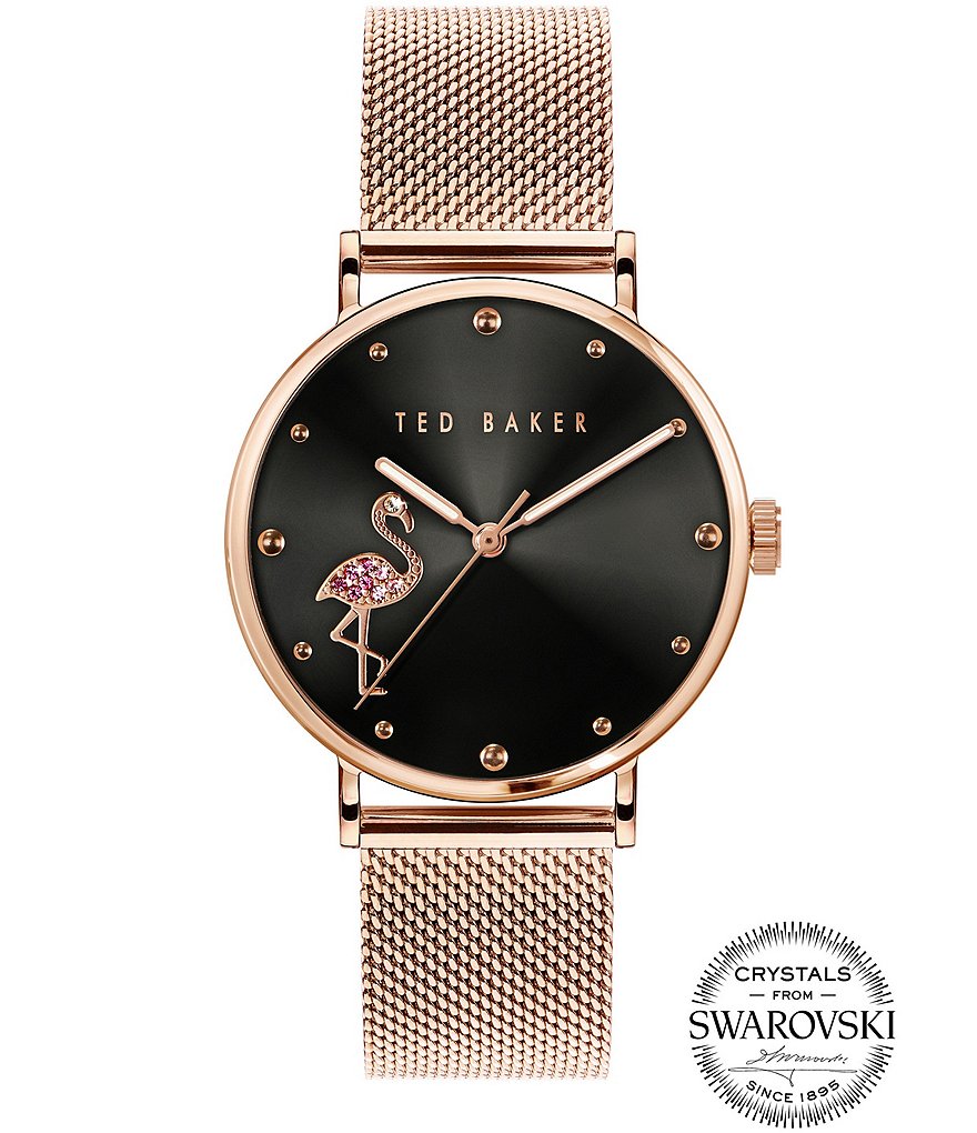 Ted Baker London Phylipa Flamingo 3-Hand Mesh Bracelet Watch