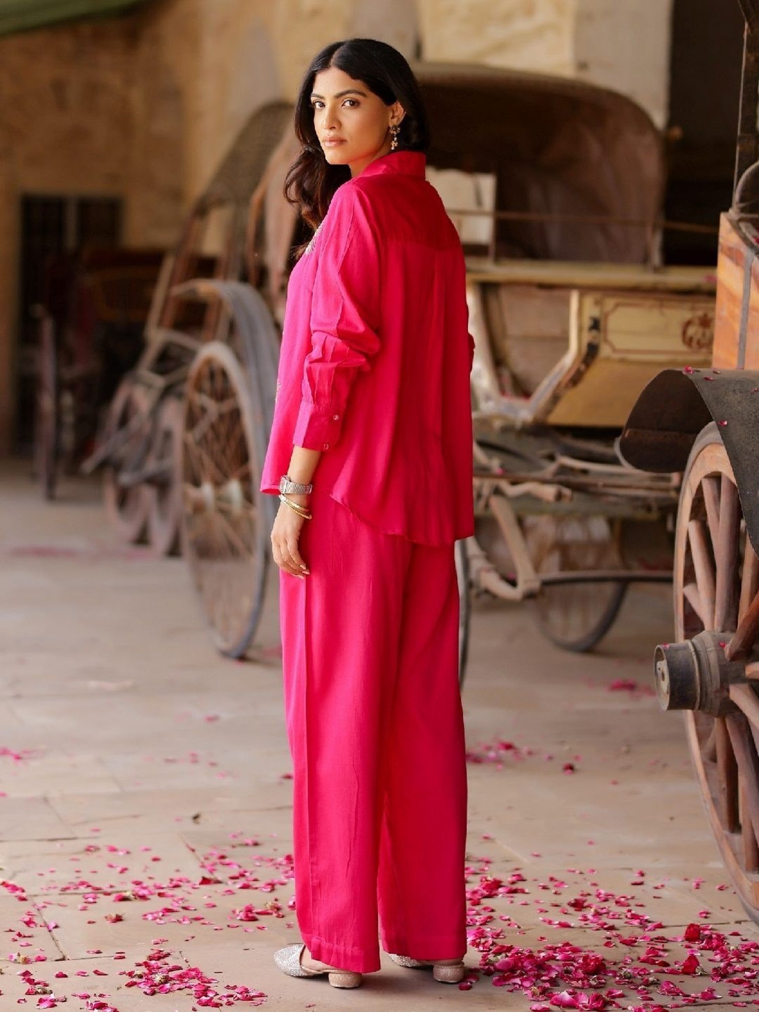 Gulaal Hot Pink Evil Eye Embroidered Shirt with Pant Co-ord Set