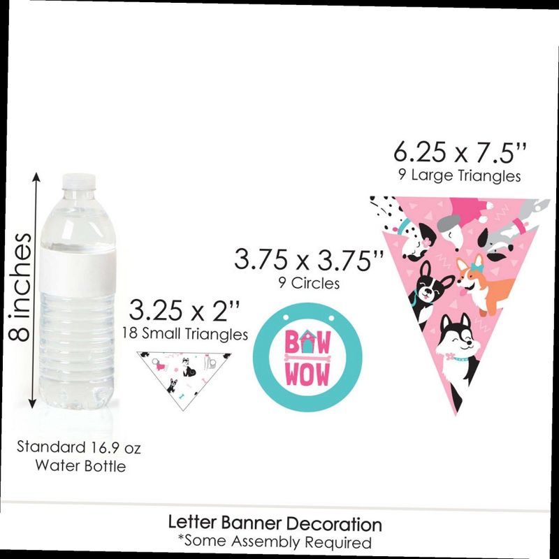 Big Dot of Happiness Pawty Like a Puppy Girl - Pink Dog Baby Shower Letter Banner Decoration - 36 Banner Cutouts and Baby Shower Banner Letters