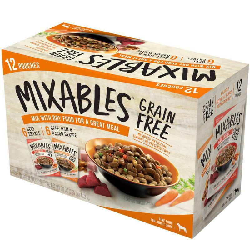 Mixables Grain Free Wet Dog Food Beef Entrée & Beef, Ham & Bacon Recipe - 3oz/12ct Variety Pack