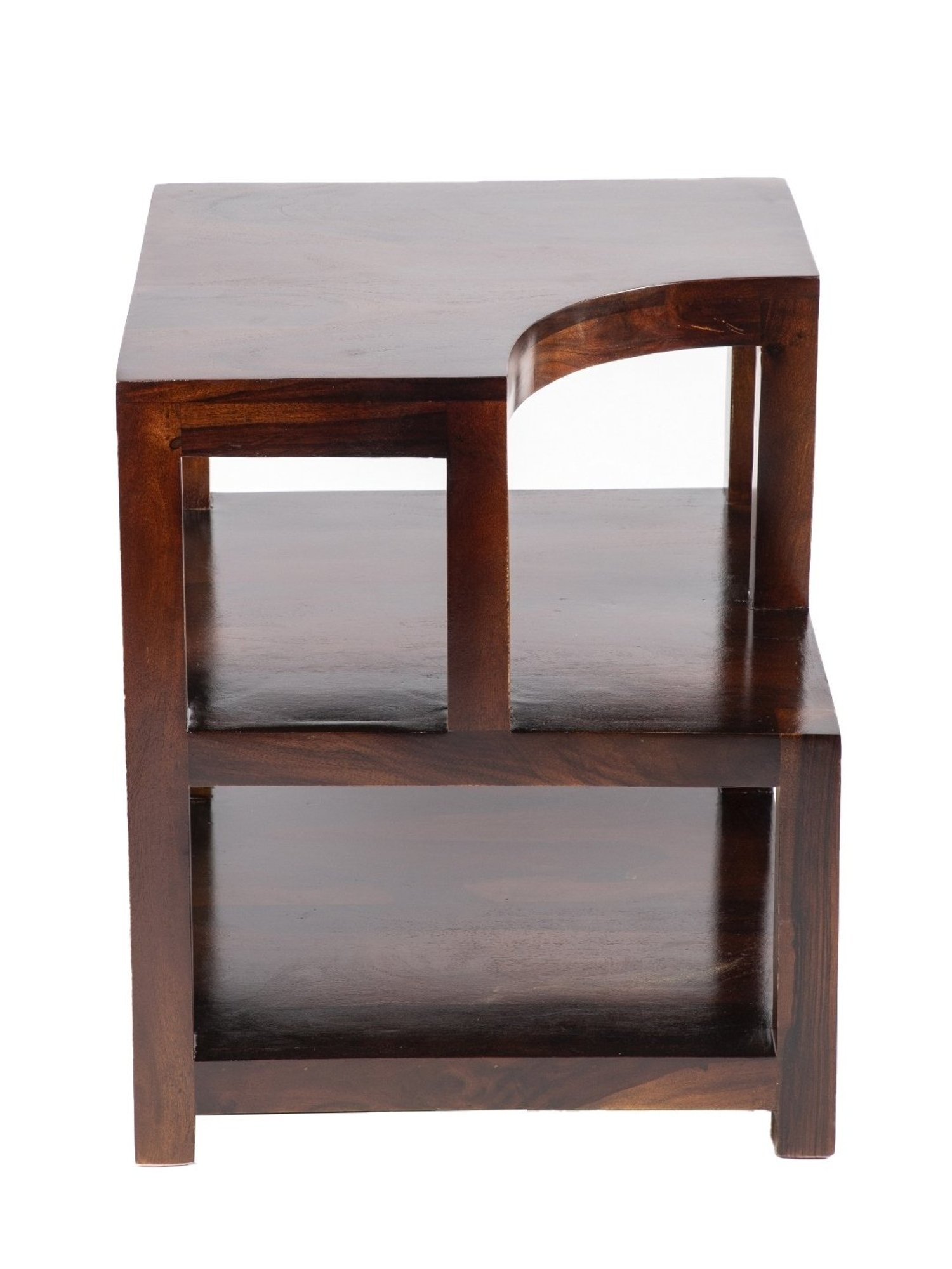 Ikiriya Aural Solid Dark Brown Wood Bedside Table Dark Walnut Finish