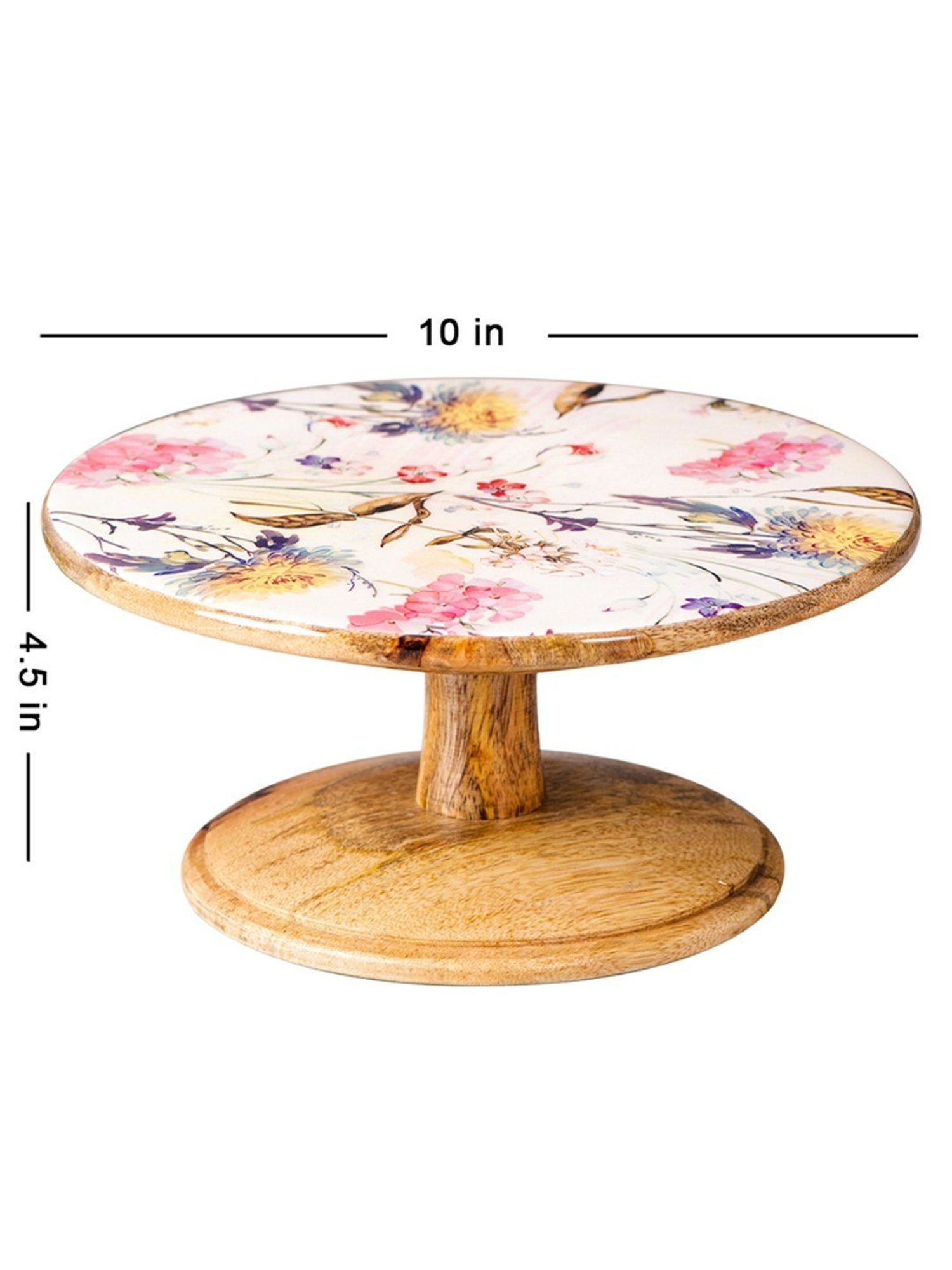 Nestroots White Cake Stand with Tong Printed Cake cutting Holder Round Wooden Cup Cake Table Stand
