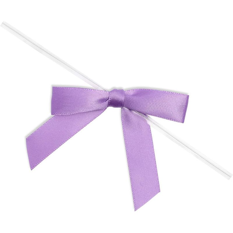 Bright Creations 100-Pack 3" Light Purple Satin Bow Twist Ties with Clear Twist Ties for Treat Bags & Gift Bags