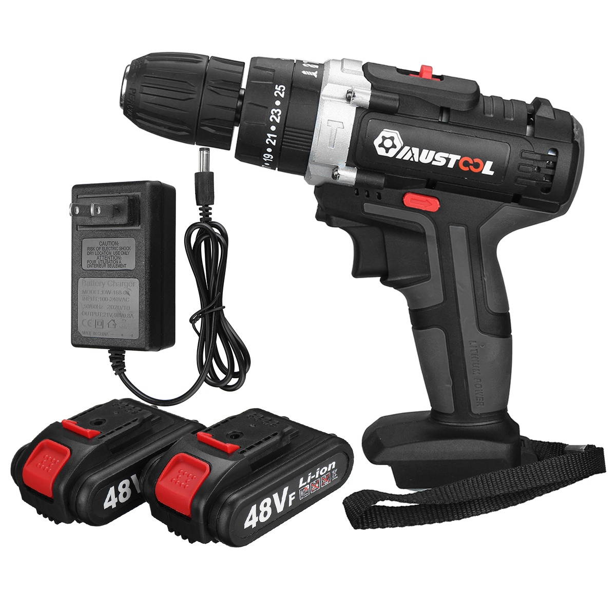 110V/220V 3 in 1 Cordless Impact Drill Hammer Screwdriver with 2pcs 48V Lithium Batteries-220V EU Plug