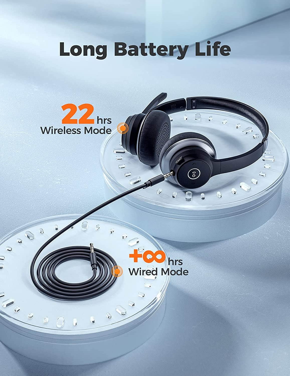 Wireless Headset with Dual Microphone Headsets with CVC8.0 Noise Cancelling Mic Mute Function Wireless 5.0 55ft Range Soft Earmuff Wired Headphones for PC Home Office Call Center Class Skype