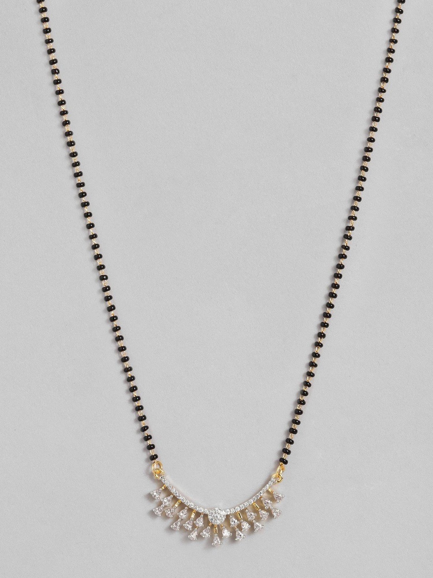 Abdesigns Gold-Plated American Diamond & Black Beaded Mangalsutra