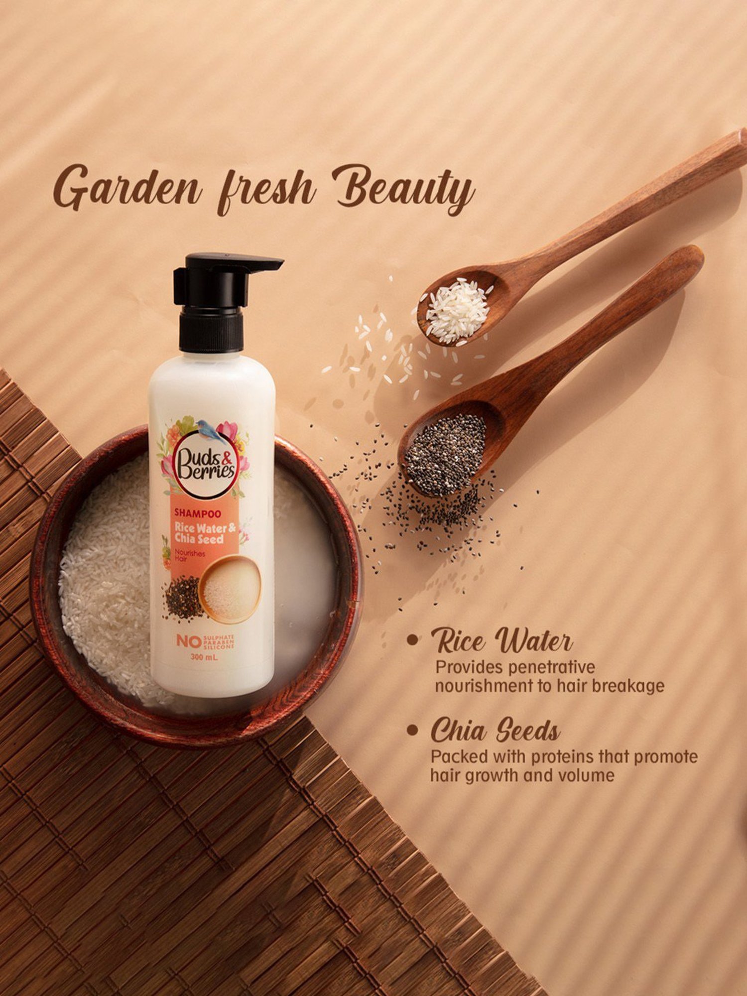 Buds & Berries Rice Water & Chia Seed Nourishes Hair Shampoo - 300 ml