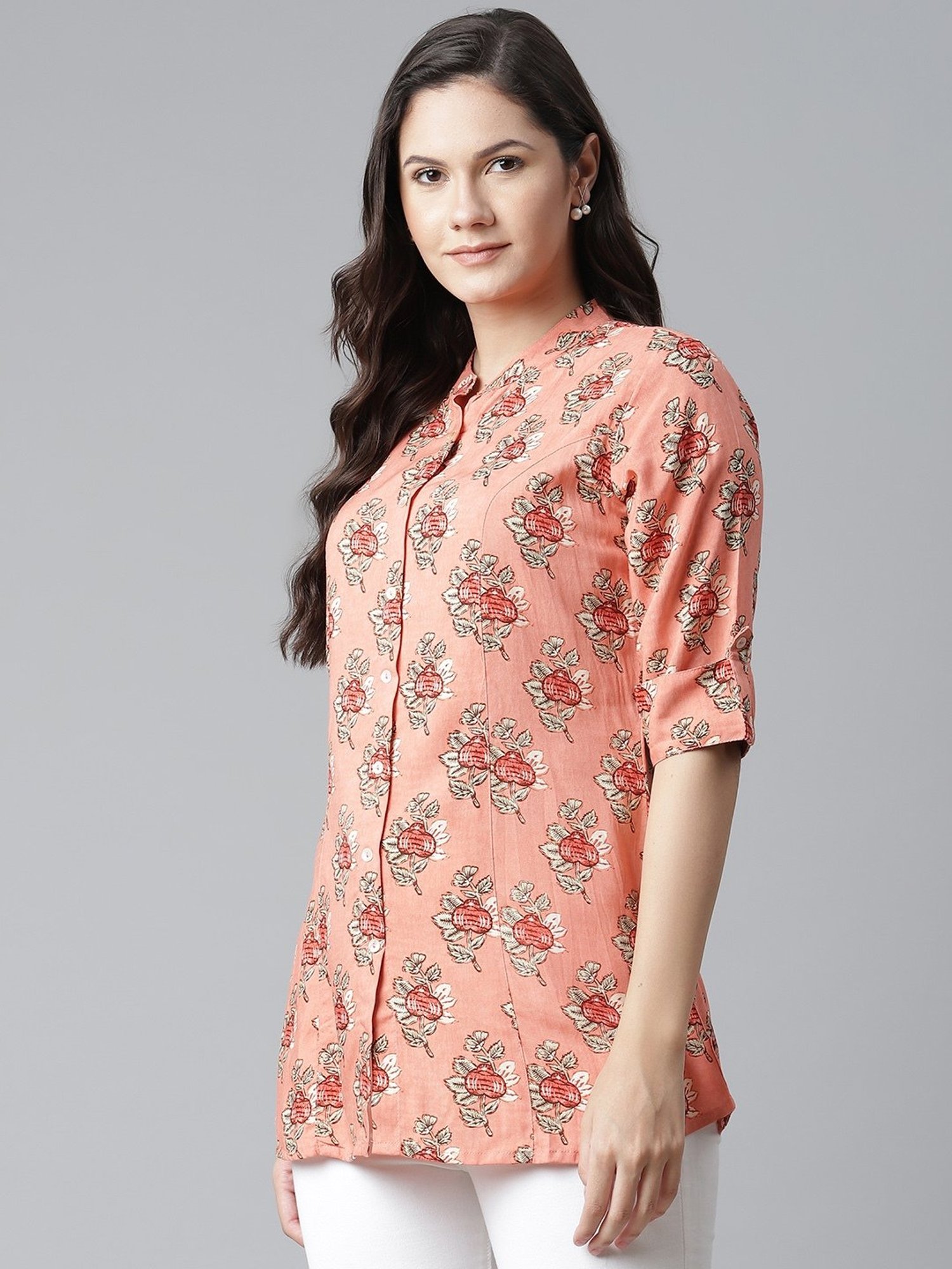 Divena Cotton Peach Floral Top