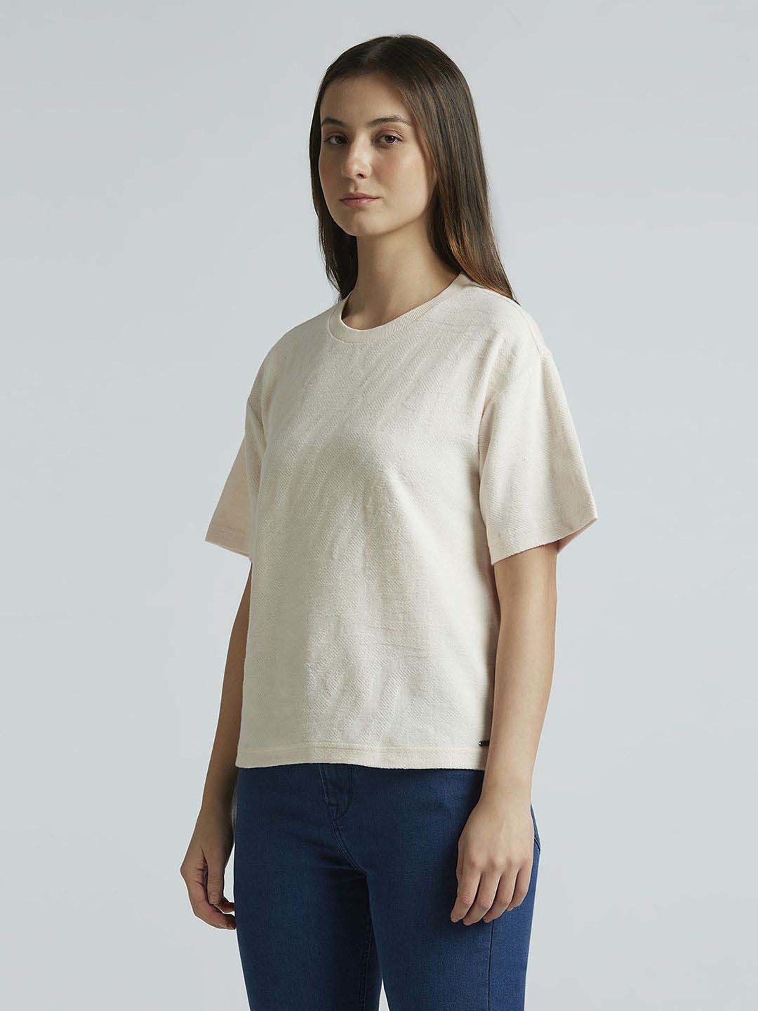 Pepe Jeans Pink Cotton Self Pattern T-Shirt